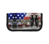 CHANGLEI Us Military Soldiers Patriotic Memorial Day Sturdy Canvas Pencil Case with Full-Print Design,Double Zip Closure, Black Border Contrasting Design Multi-Use Organizer