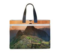 CHANGLEI Village On The Top Of The Hill Full Art Print Canvas Document Bag, Dual Zipper Pocket Tote Bag, Large Capacity Portable File Organizer 11x15inch