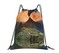 CHANGLEI Village On The Top Of The Hill Large Casual Drawstring Backpack With Print,Water-Resistant Polyester,Lightweight Durable,Black Contrast Back For Gym,Yoga,Travel