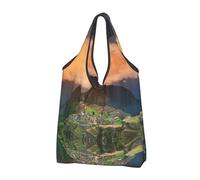 CHANGLEI Village On The Top Of The Hill Reusable Foldable Shopping Bag With All-Over Print-Waterproof Grocery Tote,Compact Carry Pouch,Holds 50lbs,Eco-Friendly Machine Washable