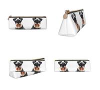CHANGLEI Well-Behaved Dog Printed Triangular Pencil Case,Cross Texture Pu Leather Cosmetic Pouch, Large Capacity Pen Bag with Zipper