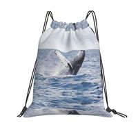 CHANGLEI Whale Above Sea Water Large Casual Drawstring Backpack With Print,Water-Resistant Polyester,Lightweight Durable,Black Contrast Back For Gym,Yoga,Travel