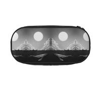 CHANGLEI Whale Full Moon Double-Zip Pencil Case with 4 Pen Slots Mesh Pocket,Print Lightweight Durable Polyester Pencil Pouch for School,Office,Or Makeup Organizer