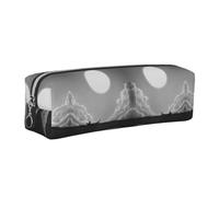 CHANGLEI Whale Full Moon Minimalist All-Over Print Cross-Grain PVC Leather Zipper Pencil Case, Soft Lined Portable Pen Pouch Stationery Bag