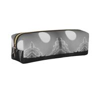 CHANGLEI Whale Full Moon Minimalist All-Over Print Cross-Grain PVC Leather Zipper Pencil Case, Soft Lined Portable Pen Pouch Stationery Bag