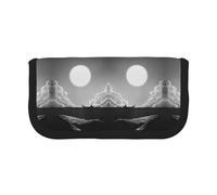 CHANGLEI Whale Full Moon Sturdy Canvas Pencil Case with Full-Print Design,Double Zip Closure, Black Border Contrasting Design Multi-Use Organizer