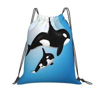 CHANGLEI Whale Large Casual Drawstring Backpack With Print,Water-Resistant Polyester,Lightweight Durable,Black Contrast Back For Gym,Yoga,Travel