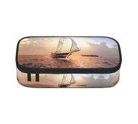 CHANGLEI White Sailing Ship At Sunset Large Capacity Pencil Case, Oxford-Cloth Sturdy Stationery Pouch with Removable Divider Mesh Pocket,Multi-Compartment Waterproof Pen Bag