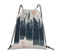 CHANGLEI Wilderness Fox Art Large Casual Drawstring Backpack With Print,Water-Resistant Polyester,Lightweight Durable,Black Contrast Back For Gym,Yoga,Travel
