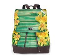 CHANGLEI Yellow Daffodils Flowers Women'S Genuine Leather Backpack,Full-Pattern Print,Fashion Casual Daypack For School Travel Work