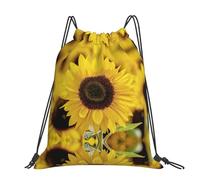 CHANGLEI Yellow Sunflowers Large Casual Drawstring Backpack With Print,Water-Resistant Polyester,Lightweight Durable,Black Contrast Back For Gym,Yoga,Travel