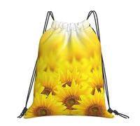 CHANGLEI Yellow Sunflowers Large Casual Drawstring Backpack With Print,Water-Resistant Polyester,Lightweight Durable,Black Contrast Back For Gym,Yoga,Travel