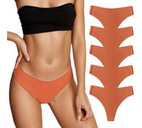 changlizi 5 Pcs Seamless Underwear - Womens High-Rise Hipster G-String, Invisible Ladies Everyday Panties, No Show Breathable Comfy Pants, Female Gym String, Seam Free Soft Workout, Orange-S
