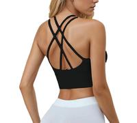 changlizi Longline Sports Bra for Women - Seamless Wirefree No Padded Cross Back Crop Top Comfort Sleep Bra for Gym, Workouts, Running, Black-M