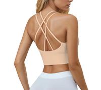 changlizi Longline Sports Bra for Women - Seamless Wirefree No Padded Cross Back Crop Top Comfort Sleep Bra for Gym, Workouts, Running, Pink-M