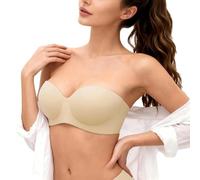 changlizi Strapless Push up Bra for Women - Lift up Bandeau Underwire Seamless Padded Bras with Non-Slip Back Straps Support for Dressing, Dating, Wedding & Everyday Wear, Nude-S