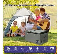 CHANGLKJ Dual Zone Portable Car Refrigerator, 60L Car Fridge Cooler, DC 12/24V & AC 110-240V, Dual Door Design and Temp -12℃-+10℃ Adjustable, Cooling Fast and Low Noise, for Travel Camping Fishing