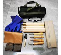 CHANGLKJ Flint Knapping Tool Obsidian Crafting Kit, Complete Obsidian Knapping Tools Set, Including Pressure Flaker, Copper Boppers, Tool Bag, Leather Pad, For Stone Crystal Volcanic Glass Shaping