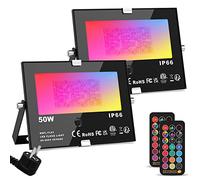 ChangM RGB LED Floodlight Outdoor with Remote Control Object Lighting Pack of 2 50 W LED Floodlight IP66 Waterproof Floodlight Garden Mood Lights