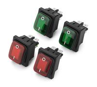 Changor 4pcs 220V Rocker Switch, 2 Position ON-OFF 4 Pin Equipment to Replace the Broken One, Terminals Green Light Illuminated, Red On-Off illuminated Rectangle Rocker Switch