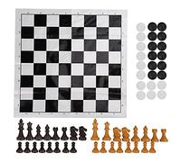 Changor International Chess Draughts Set Portable Travel Games for Family Camping, Foldable 2 in 1 Chess Toy for Children, Plastic Chessboard 9.8x9.8 Inch