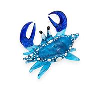 ChangThai Design 2½" Sparkling Blue Glass Crab - Crystal Crab Blown Glass Tiny Figurine Small Figure Aquatic Crustacean Animals Miniature Collectible Sea Life Decorative Gifts