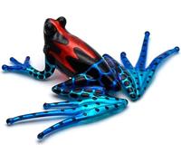 ChangThai Design 4" Black Red Blue Spotted Frog Big Feet Amphibian Blown Glass Figurine Premium Statue Tabletop Decoration Unique Collectible for Adult Collectors Handcrafted Elegant Home Room Decor