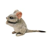 ChangThai Design Tiny 1⅝" Long Sitting On Hind Legs Grey Mouse Figurine - Miniature Hand Made Painted Ceramic Mice Rat Rodent Animals Porcelain Pottery Decorative Collectible Figurines Décor Gifts