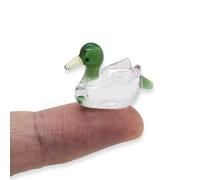 ChangThai Design Tiny 1" White Green Duck Figurine - Miniature Hand Blown Painted Glass Ducks Drake Duckling Goose Swan Waterfowl Bird Crystal Animal Decorative Collectible Figurines Décor Gift