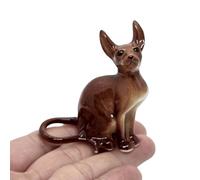 ChangThai Design Tiny 2½" Brown Sit Sphynx Hairless Cat - Miniature Hand Made Ceramic Cats Kittens Kitty Feline Animals Cute Porcelain Decorative Figures Collectible Figurines Décor Pet Lovers Gifts