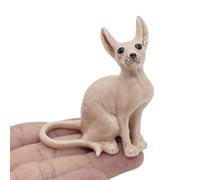 ChangThai Design Tiny 2½" Pink Sit Sphynx Hairless Cat - Miniature Hand Made Ceramic Cats Kittens Kitty Feline Animals Cute Porcelain Decorative Figures Collectible Figurines Décor Pet Lovers Gifts