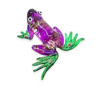 ChangThai Design Tiny 2¾" Wide Glittering Purple Green Frog Figurine - Miniature Hand Blown Glass Colorful Poison Dart Arrow Frogs Amphibian Tropical Animals Crystal Decorative Collectible Décor Gifts