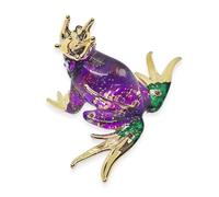 ChangThai Design Tiny 3" Glitter Purple Green Prince Frog Figurine - Miniature Hand Blown Painted Glass Poison Dart Frogs Amphibian Animals Colorful Crystal Decorative Collectible Figures Décor Gifts