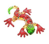 ChangThai Design Tiny 3¾" Red Green Orange Dotted Gecko Figurine Miniature Hand Blown Painted Glass Geckoes Lizard Salamander Reptile Colorful Crystal Animals Decorative Collectible Figure Décor Gifts