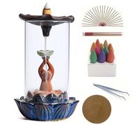 ChangWanna Frog Incense Burner Holder - Ceramic Lotus Incense Holder Ash Catcher, Glass Incense Holder for Sticks, Insence-stick Holder Ornament for Aromatherapy/Yoga/Meditation/Home Room Office Decor