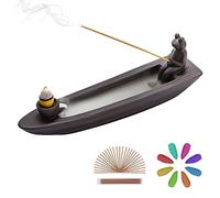 ChangWanna Frog Incense Holder Waterfall - Ceramic Cone Backflow Incense Burner Smoke Fountain, Back Flowing Incense Diffuser with 45 Sticks & 8 Cones, Cute Ornament for Aromatherapy/Yoga/Room Decor