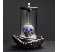 ChangWanna Skull Incense Burner Holder - Backflow Waterfall Cone Incense Holder, LED Ceramic Unique Skeleton Incense Burner with 15 Incense Cones for Halloween/Aromatherapy/Yoga/Home/Room/Office Deco