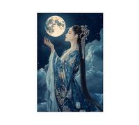 Changxi Lunar Goddess Canvas Poster Art Print Celestial Moon Wall Decor with Traditional Chinese Mythology Illustration Aesthetic Wall Decor For Bedroom, Kitchen, Dorm Office
