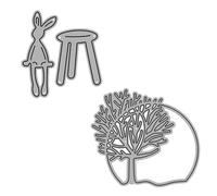 ChangXiang 2Pcs Durable Tree Metal Cutting Die Decorative Craft DIY Template Rabbit Big Tree Metal Die Cuts for DIY Embossing Card