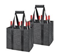 Changyeah Pack of 2 Sturdy Felt Bottle Carrier with Handle - Grey Foldable Bottle Bag for 6 Bottles - Drinks & Wine Bottle Basket Ideal for Motorhome, Camping, Picnic and Transport