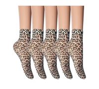 changyexi 5 Pairs Women's Sheer Leopard Print Ankle Socks, Fashion Cheetah Pattern, Leopard, One size