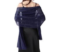 changyexi Shawl Wraps for Women, Chiffon Rhinestones sparkly Silver Wire Shawls, Lightweight Formal Wedding Dress shawl, Navy Blue, 78.7 * 27.5in (200 * 70cm)