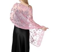 changyexi Shawls and Wraps for Evening Dresses,Women Formal 1920s Sequin Flower Sheer Shawls and Wraps for Wedding-, Pink, 74"L * 23.6"W