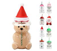 CHANGYUE 2025 Bear Straw Cup, Cute Bear Glass Cup with Straw, 150ml Bears Coffee Mug for Coffee Beer Cocktail Drinks Glassware, Leak-Proof Lid (G)