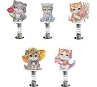 CHANGYUE 2D Flat Cat DIY Dia-mond Paintings Shake Car Ornaments DIY Diamond Art Tabletop Decorations Auto Interior Accessories for Center Console (TF08)