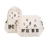 CHANGYUE 2Pcs Nylon Piano Aesthetic School Backpack with Shoulder Bag Travel Daypack Bags Large Capacity for Teens Girls Women College Commute (White)