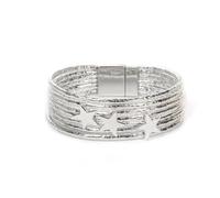 CHANGYUE Boho Leather Wrap Bracelets, Multi-Layer Bracelet with Strong Clasp, Western Bracelets Jewelry for Women Men (Silver)