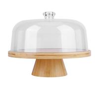 CHANGYUE Cake Stand with Clear Dome Lid Bamboo Non Slip Pedestal