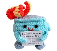 CHANGYUE Emotional Support Dumpster Fire, Emotional Support Plush Toy Crochet Doll with Encouraging Card Desk Decor Inspirational Gifts for Friends Family (Blue)