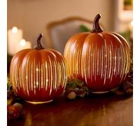 CHANGYUE Illuminated Starry Night Glass Pumpkins, Lighted Sparkling Starry Night for Fall Halloween Decorations, Halloween Pumpkin Lamp Light Gift Light Up Home Table Decor(2PCS-Orange-M)